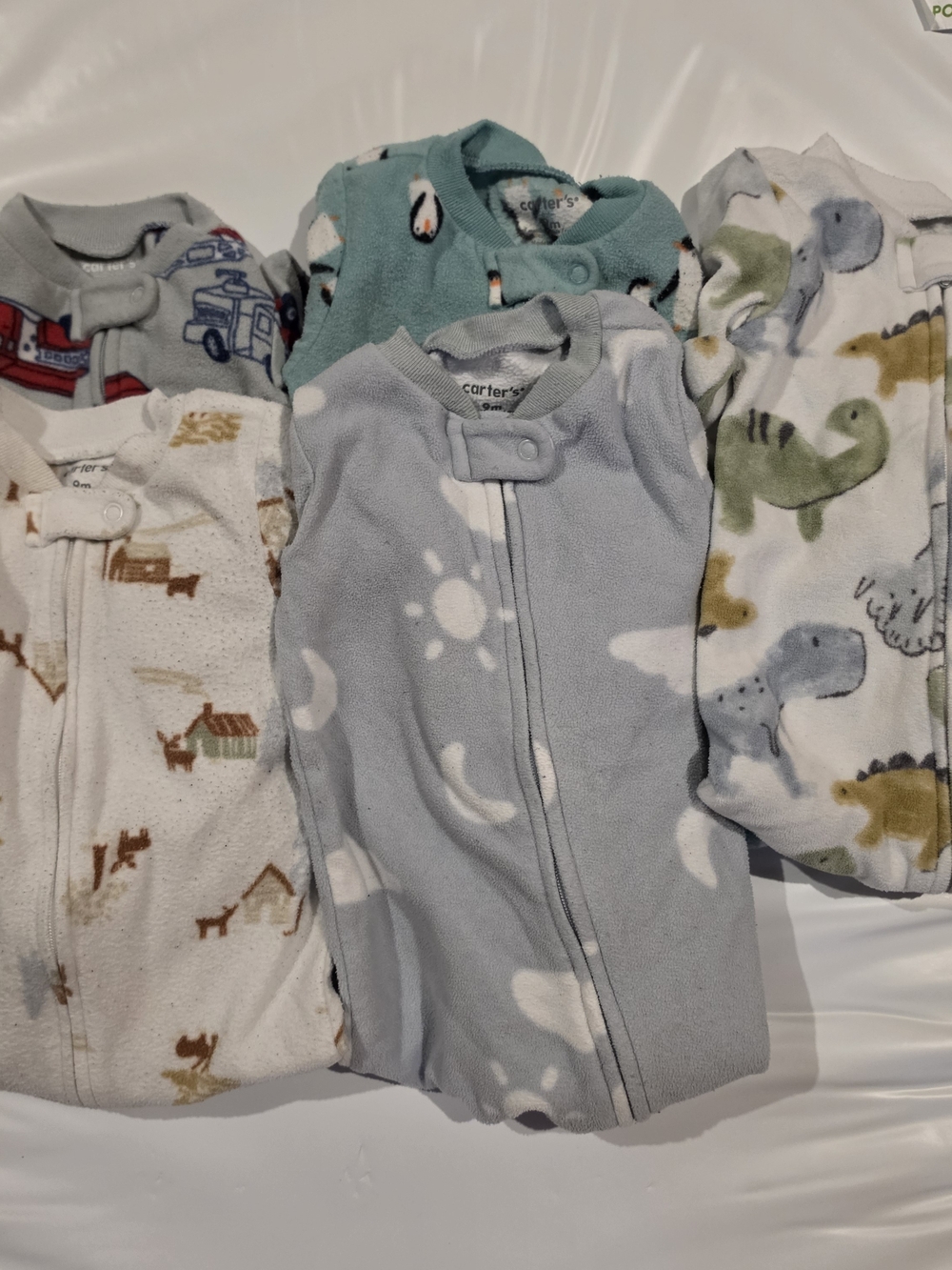Carter's Light Blue Moon & Cloud Fleece Kids Pajamas- 5 Pack Size 9m